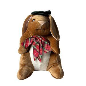 Vintage 1985 Velveteen Rabbit Plush Bunny Green Hat Plaid Bow Stuffed Animal 14"